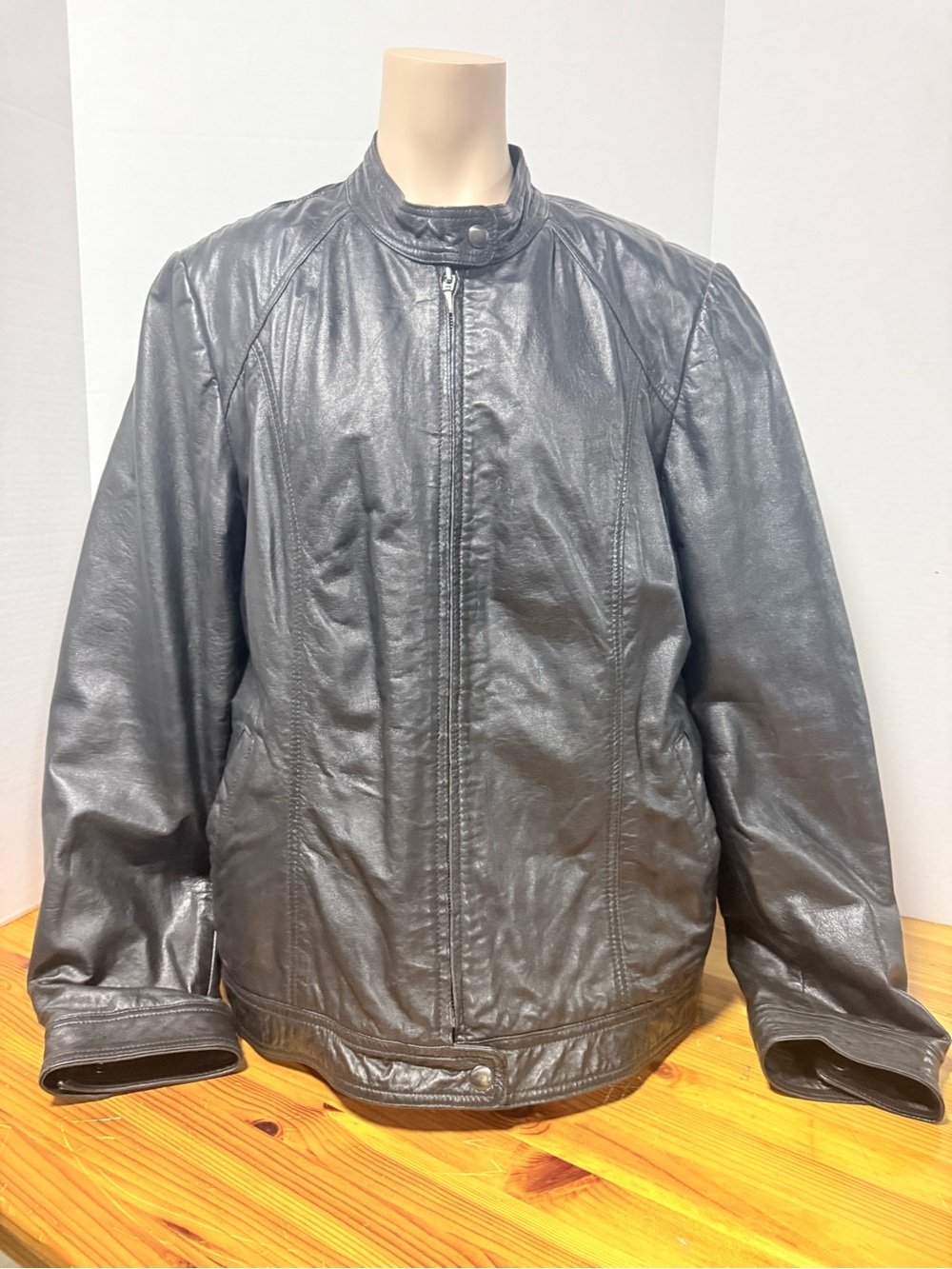 Women’s Black Leather Bomber Jacket - Classic Zip Front